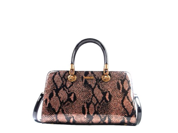 Glossy Patent Leather Snake Print Tote Bag